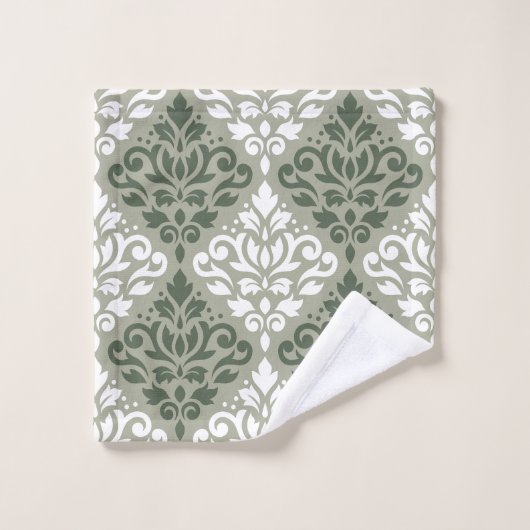 Scroll Damask Mixed Pattern Green Lt Green Badhandtuch Set (Waschlappen)