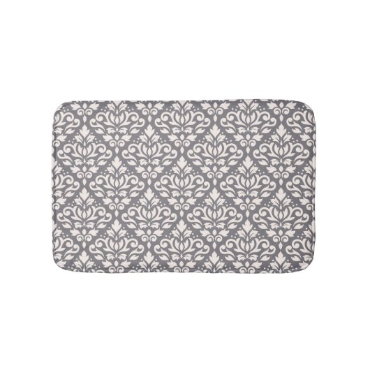 Scroll Damask Muster Creme auf Grau Badematte (Vorderseite)