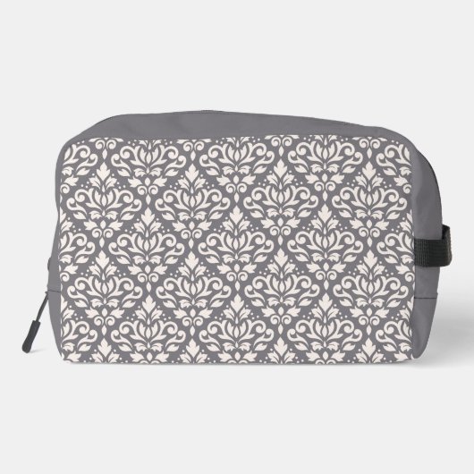 Scroll Damask Muster Creme auf Grau Waschbeutel (Rückseite)