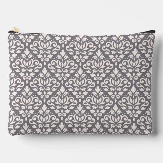 Scroll Damask Muster Creme auf Grau Zubehörtasche (Vorderseite)