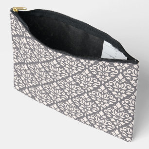 Scroll Damask Muster Creme auf Grau Zubehörtasche