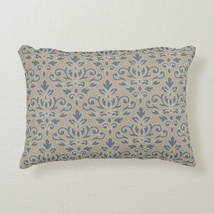 Scroll Damask Muster Creme Line Blue Sand Dekokissen