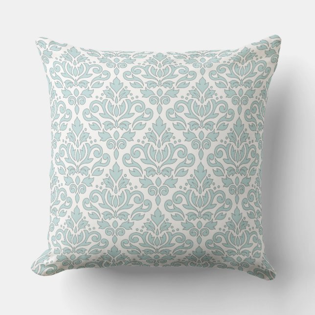 Scroll Damask Muster Gray Line Enck Egg Blue Wt Kissen (Vorderseite)