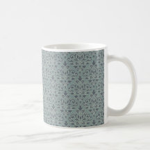 Scroll Damask Muster (Kontur) Creme Blau Aquamarin