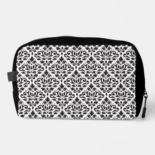 Scroll Damask Muster Schwarz auf Weiß Waschbeutel (Vorderseite)
