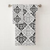 Scroll Damask Muster Schwarz Grau Weiß Badhandtuch Set (Insitu)
