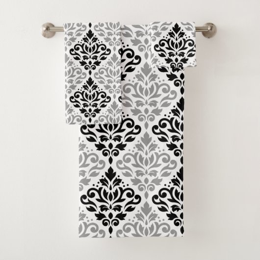 Scroll Damask Muster Schwarz Grau Weiß Badhandtuch Set (Insitu)