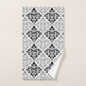 Scroll Damask Muster Schwarz Grau Weiß Badhandtuch Set (Handtuch)