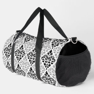 Scroll Damask Muster Schwarz Grau Weiß Duffle Bag