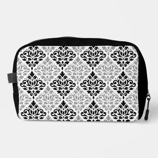 Scroll Damask Muster Schwarz Grau Weiß Waschbeutel (Vorderseite)
