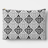 Scroll Damask Muster Schwarz Grau Weiß Zubehörtasche (Vorderseite)