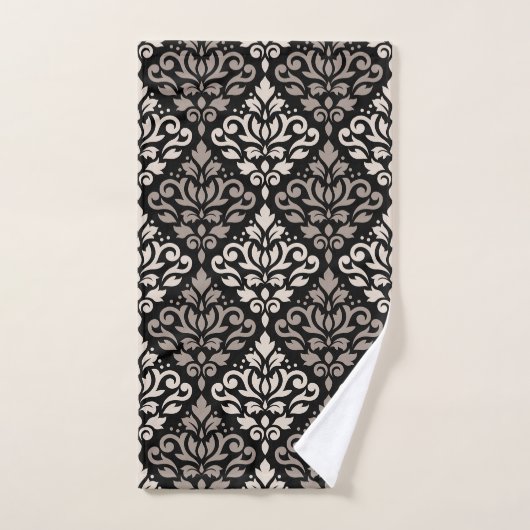 Scroll Damask Muster Taupe Black Badhandtuch Set (Handtuch)