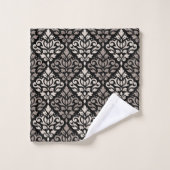 Scroll Damask Muster Taupe Black Badhandtuch Set (Waschlappen)
