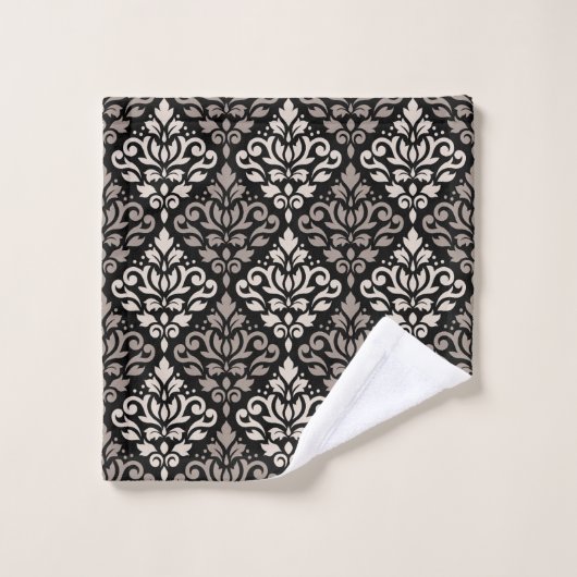 Scroll Damask Muster Taupe Black Badhandtuch Set (Waschlappen)