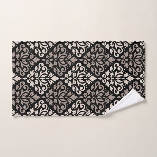 Scroll Damask Muster Taupe Black Badhandtuch Set (Handtuch)