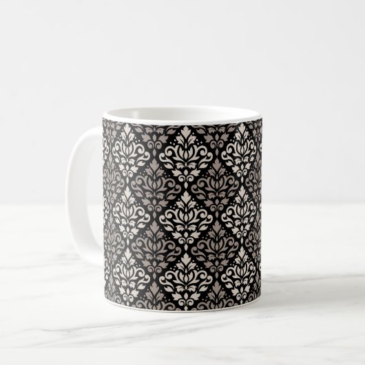 Scroll Damask Muster Taupe Black Kaffeetasse (Vorderseite Links)