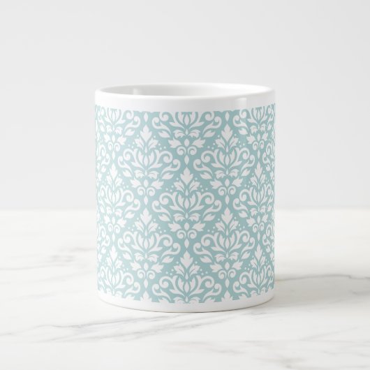 Scroll Damask Muster Weiß auf Enten Ei Blau (B) Jumbo-Tasse (Vorderseite)