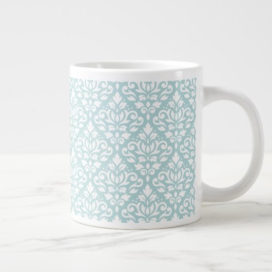 Scroll Damask Muster Weiß auf Enten Ei Blau (B) Jumbo-Tasse (Rechts)