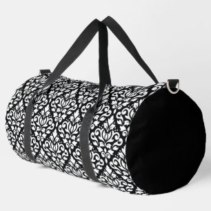Scroll Damask Muster Weiß auf Schwarz Duffle Bag