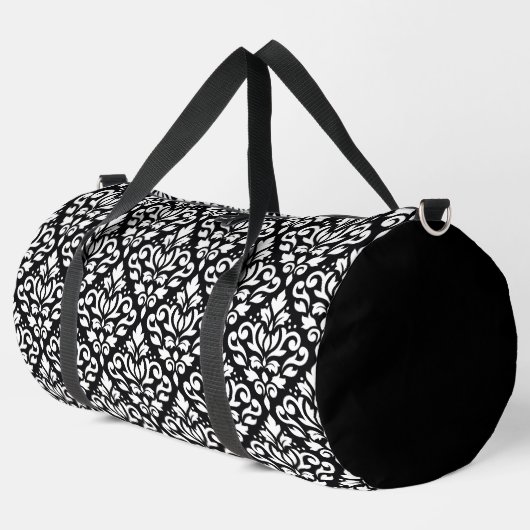 Scroll Damask Muster Weiß auf Schwarz Duffle Bag (Linke Ecke)