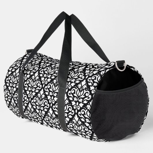 Scroll Damask Muster Weiß auf Schwarz Duffle Bag (Rechte Ecke)