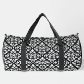 Scroll Damask Muster Weiß auf Schwarz Duffle Bag (Rückseite)