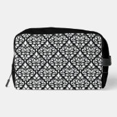 Scroll Damask Muster Weiß auf Schwarz Waschbeutel (Rückseite)