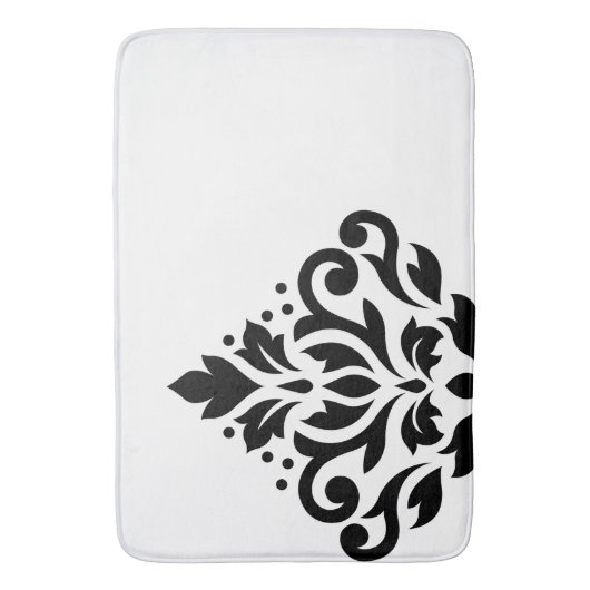 Scroll Damask Off-Set I Black on White Badematte (Vorderseite Vertikal)