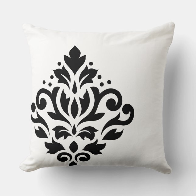 Scroll Damask Off-Set I Black on White Kissen (Vorderseite)