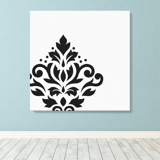 Scroll Damask Off-Set I Black on White Leinwanddruck (Insitu (Holzboden))