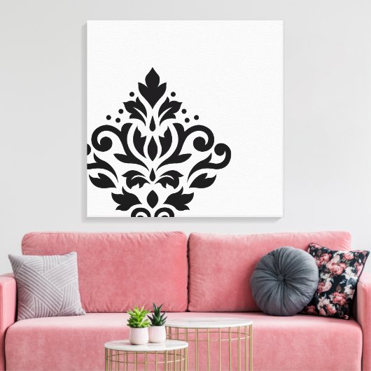 Scroll Damask Off-Set I Black on White Leinwanddruck (Insitu (Wohnzimmer))