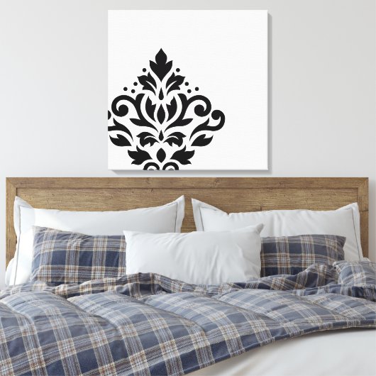 Scroll Damask Off-Set I Black on White Leinwanddruck (Insitu (Schlafzimmer))