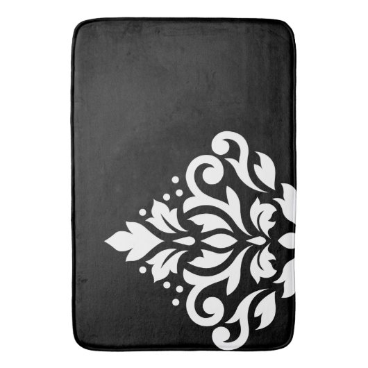 Scroll Damask Off-Set I White on Black Badematte (Vorderseite Vertikal)
