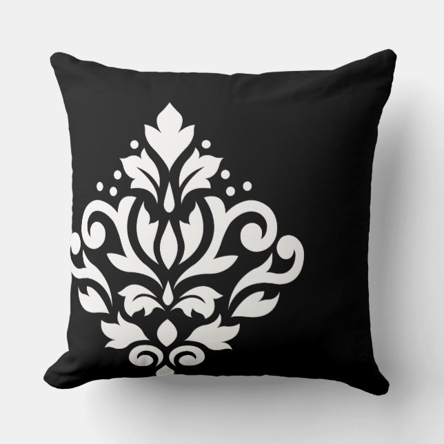 Scroll Damask Off-Set I White on Black Kissen (Vorderseite)