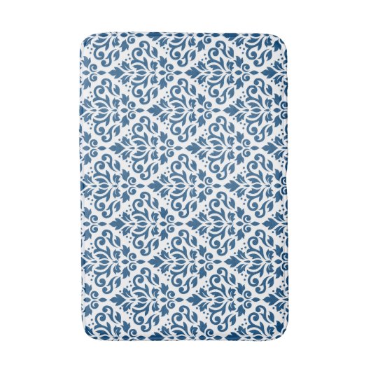 Scroll Damask PDF Blue auf Weiß Badematte (Vorderseite Vertikal)