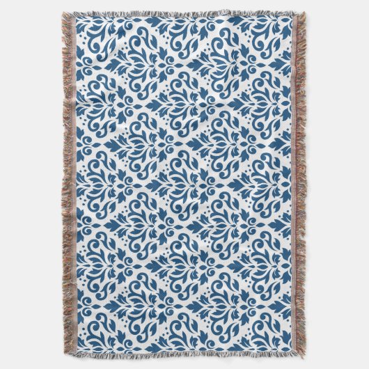 Scroll Damask PDF Blue auf Weiß Decke (Vorderseite Vertikal)