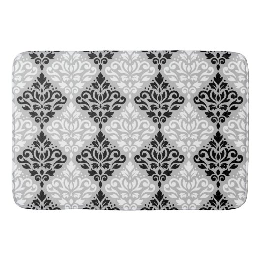 Scroll Damask Ptn B&W auf Grau Badematte (Vorderseite)