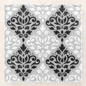 Scroll Damask Ptn B&W auf Grau Glasuntersetzer (Vorderseite)