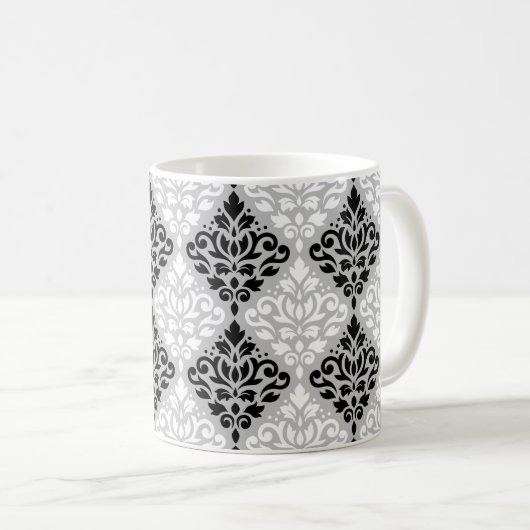 Scroll Damask Ptn B&W auf Grau Kaffeetasse (VorderseiteRechts)