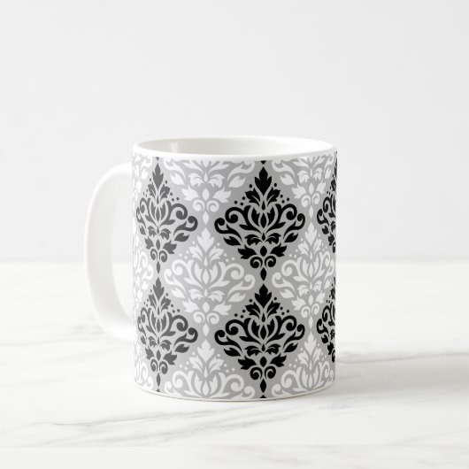 Scroll Damask Ptn B&W auf Grau Kaffeetasse (Vorderseite Links)