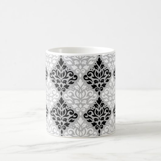 Scroll Damask Ptn B&W auf Grau Kaffeetasse (Mittel)
