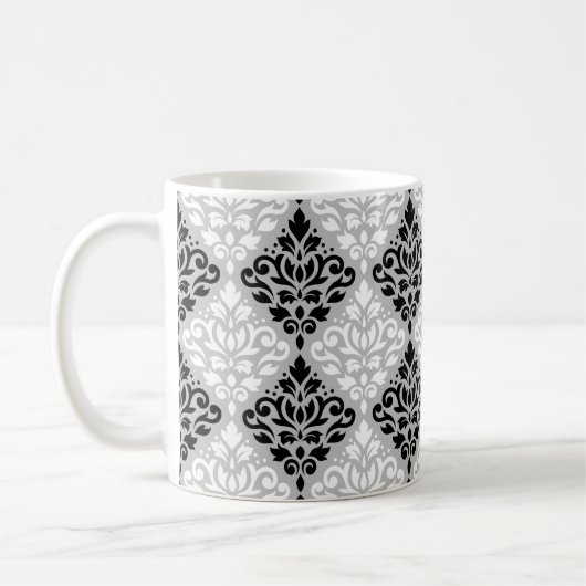 Scroll Damask Ptn B&W auf Grau Kaffeetasse (Links)