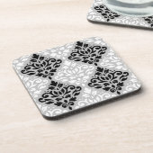 Scroll Damask Ptn B&W auf Grau Untersetzer (Linke Seite)