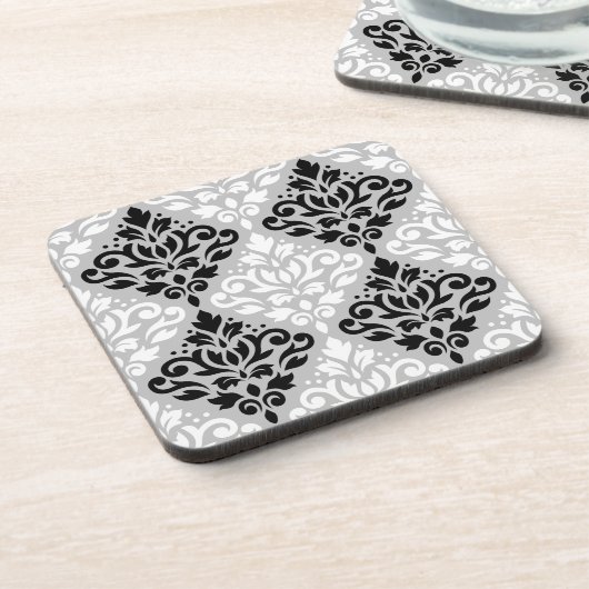Scroll Damask Ptn B&W auf Grau Untersetzer (Linke Seite)