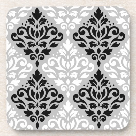 Scroll Damask Ptn B&W auf Grau Untersetzer (Vorderseite)