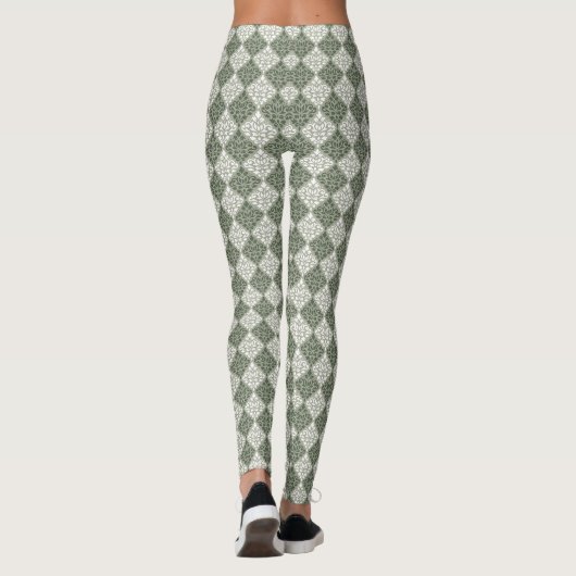 Scroll Damask Rpt Muster grün, grün Leggings (Rückseite)