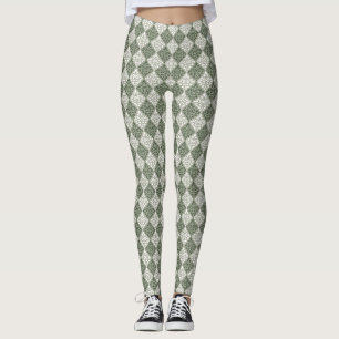 Scroll Damask Rpt Muster grün, grün Leggings