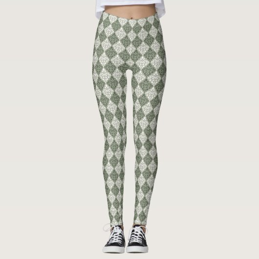 Scroll Damask Rpt Muster grün, grün Leggings (Vorderseite)