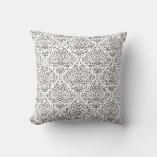 Scroll Damask Schwarz auf Weiß Linienmuster Kissen