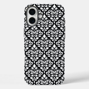 Scroll Damask White auf schwarzem Muster iPhone 16 Plus Hülle